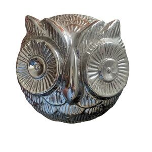 Silver Owl Figurine Decorative Home Accent Modern Glam Decor
